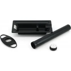 Conjunto Passatore Cinzeiro para Charutos, Cortador e Tubo de Metal Preto
