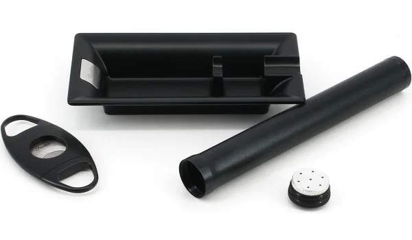 Conjunto Passatore Cinzeiro para Charutos, Cortador e Tubo de Metal Preto