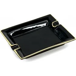 Cinzeiro para charutos Retangular em preto com detalhes pintados em ouro