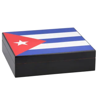 Umidor de Charuto Superfície Preta com Bandeira Cubana