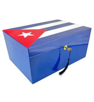 Umidificador de charutos azul com bandeira cubana 100 charutos