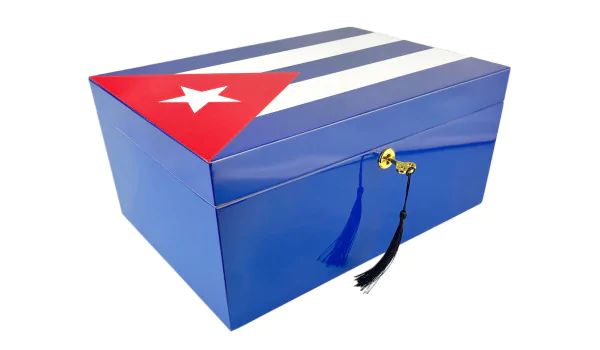 Umidificador de charutos azul com bandeira cubana 100 charutos