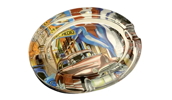 Cinzeiro para charutos em vidro oval com desenho de Cuba 2 suportes