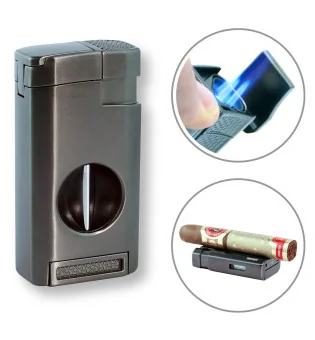 Isqueiro adorini Triple Jet V-Cut Gun Metal