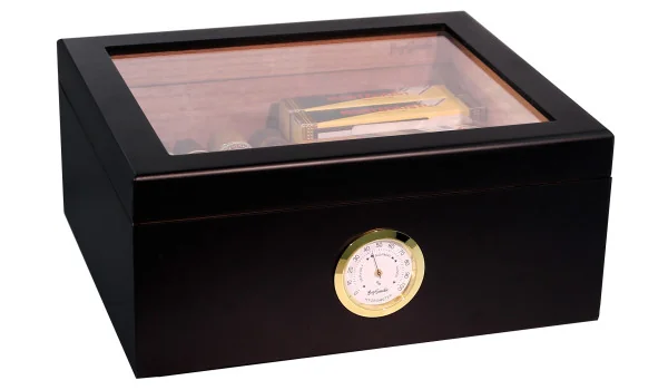 Big Smoke Humidor Medium preto com tampa de vidro