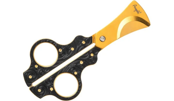 Tesoura para charuto Angelo de alta qualidade em metal preto e dourado