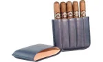 Estojo para charutos Angelo 5 couro azul cinza