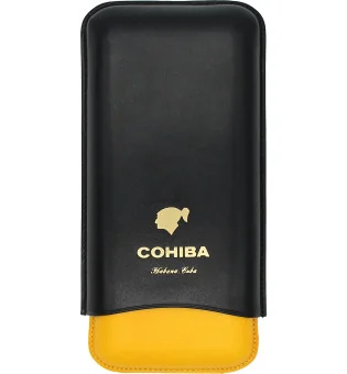 Estojo para charutos Cohiba em couro preto, amarelo e branco.