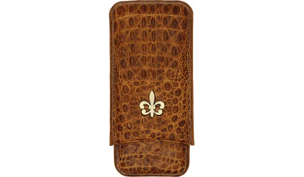 Estojo para Charutos Montecristo Fleur de Lis Couro Croco Marrom 3 peças