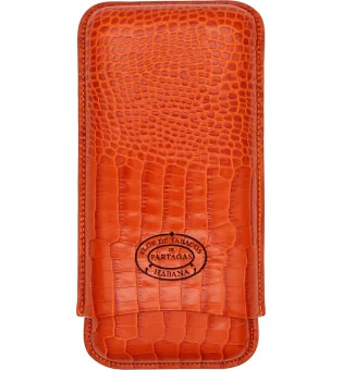 Estojo para charutos Partagas Linea Classic em couro laranja, 3 peças.