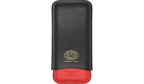 Estojo de couro Partagas Series preto e vermelho com logotipo dourado
